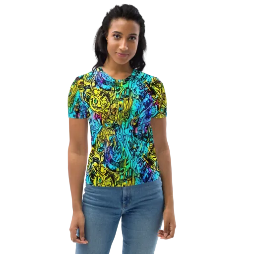 Cyan Frenzy on a Women's Crew Neck T-Shirt