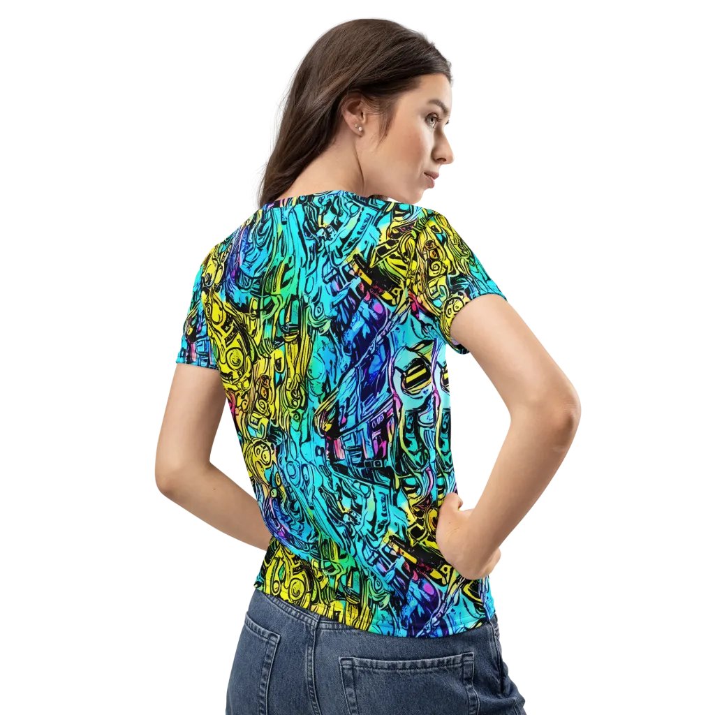Cyan Frenzy on Women's Crew Neck T-Shirt — Back