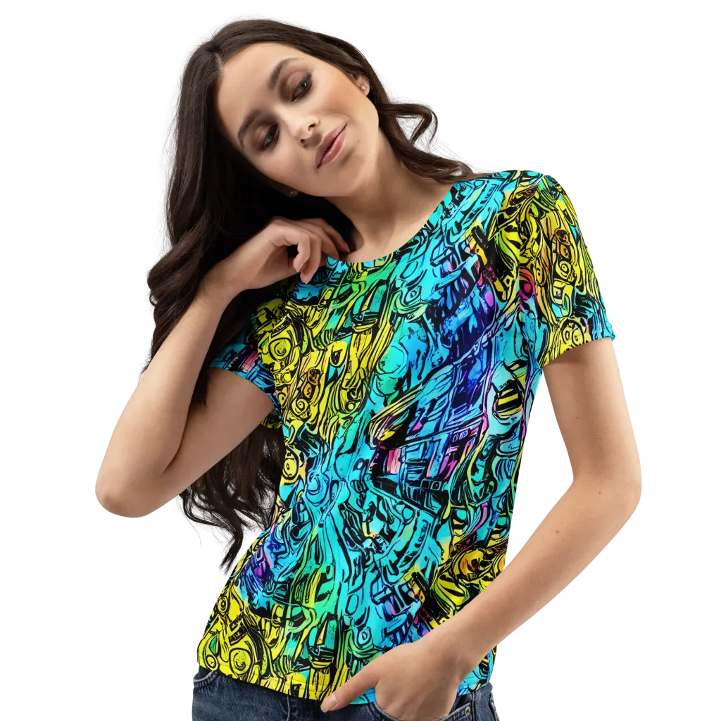 Cyan Frenzy on Women's Crew Neck T-Shirt — Left Front