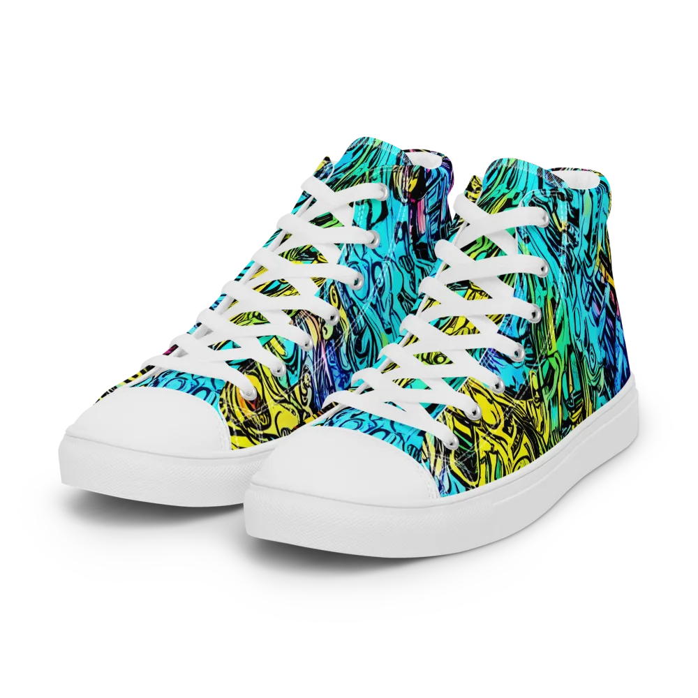 Cyan Frenzy on Women's High Top Canvas Shoes — Left Front