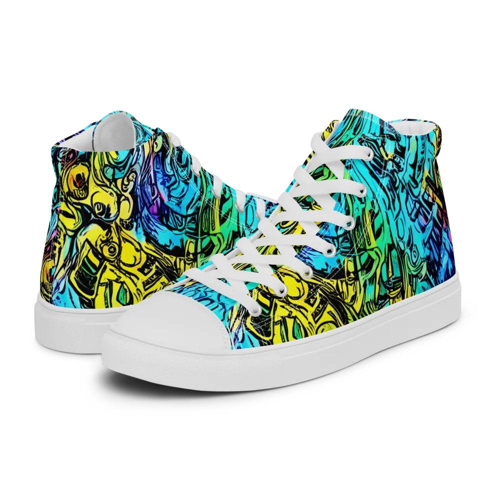 Cyan Frenzy on Women's High Top Canvas Shoes — Left