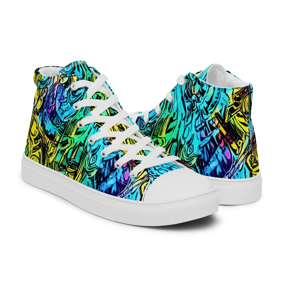Cyan Frenzy on Women's High Top Canvas Shoes — Right