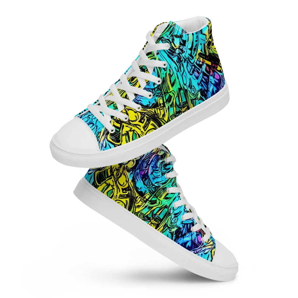 Cyan Frenzy on Women's High Top Canvas Shoes — Front