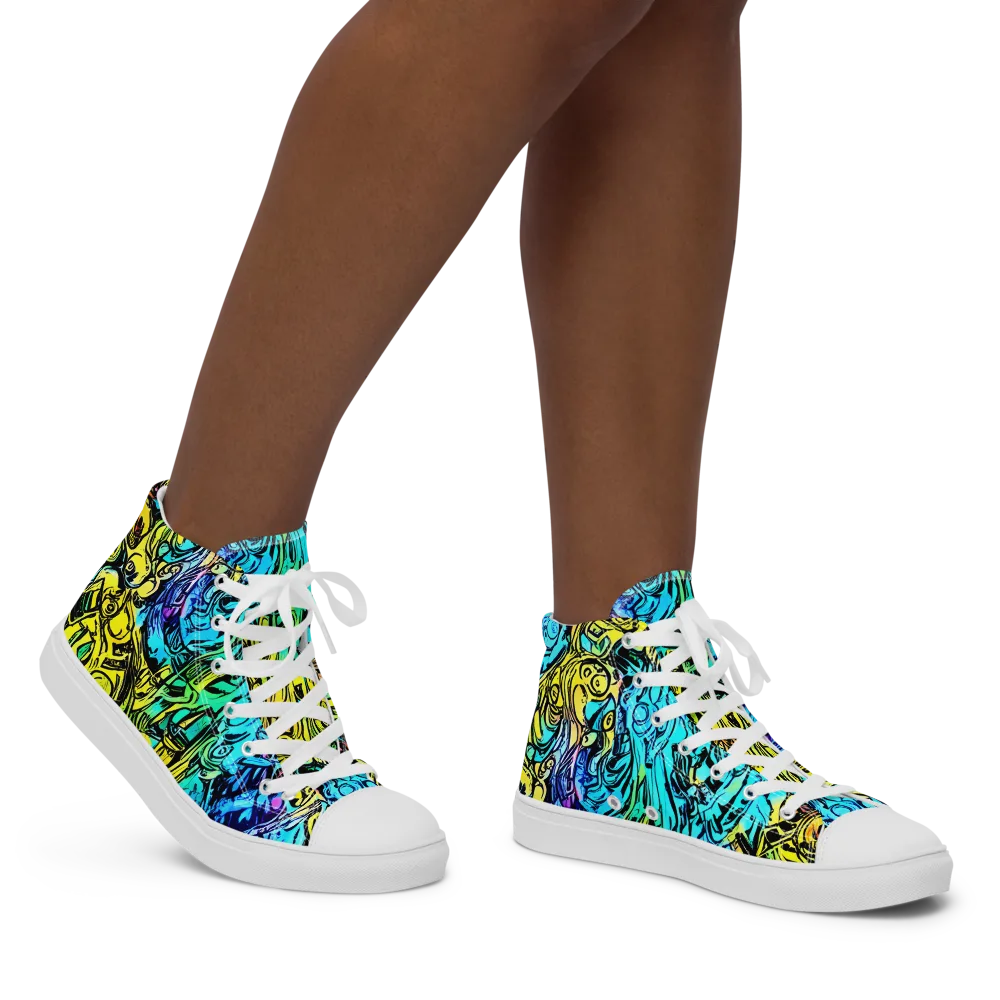 Cyan Frenzy on Women's High Top Canvas Shoes — Right