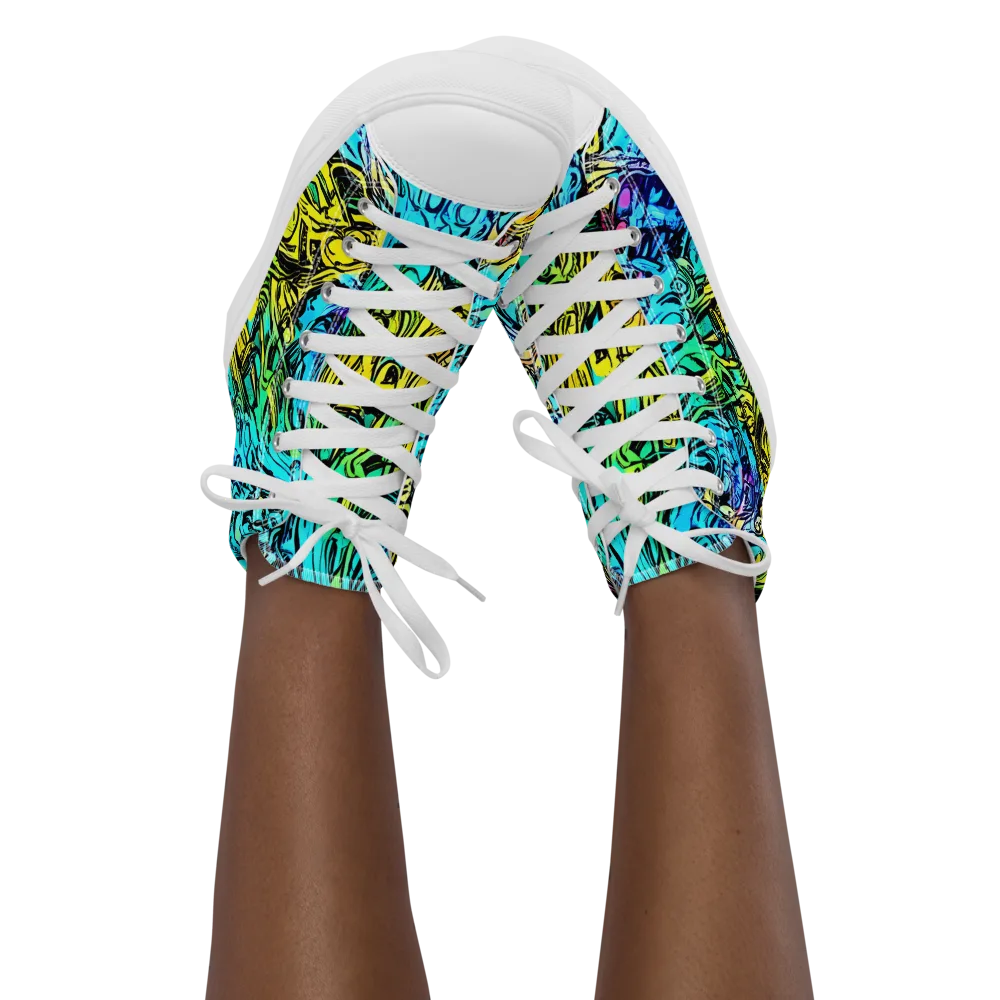 Cyan Frenzy on Women's High Top Canvas Shoes — Front