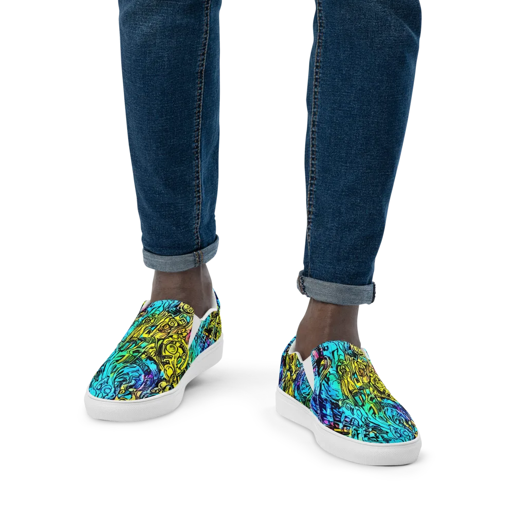 Cyan Frenzy on Men's Slip-On Canvas Shoes — Front
