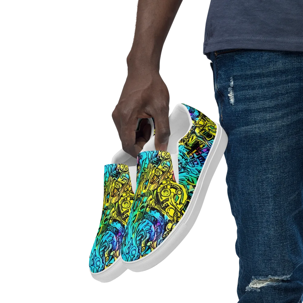 Cyan Frenzy on Men's Slip-On Canvas Shoes — Left Front