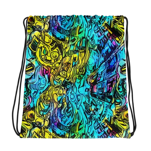 Cyan Frenzy on a Drawstring Bag