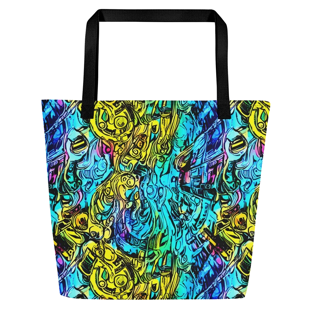 Cyan Frenzy on Large Tote Bag W/ Pocket — Front
