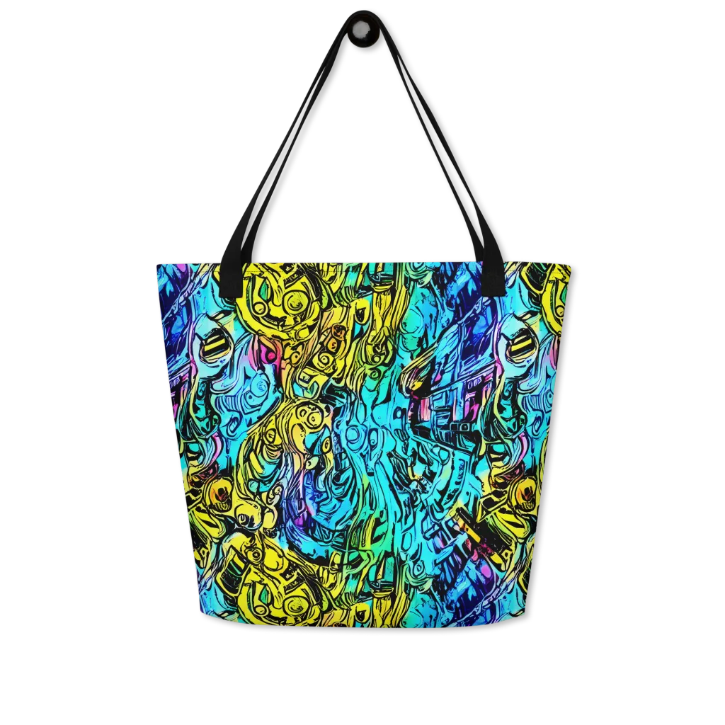 Cyan Frenzy on Large Tote Bag W/ Pocket — Front