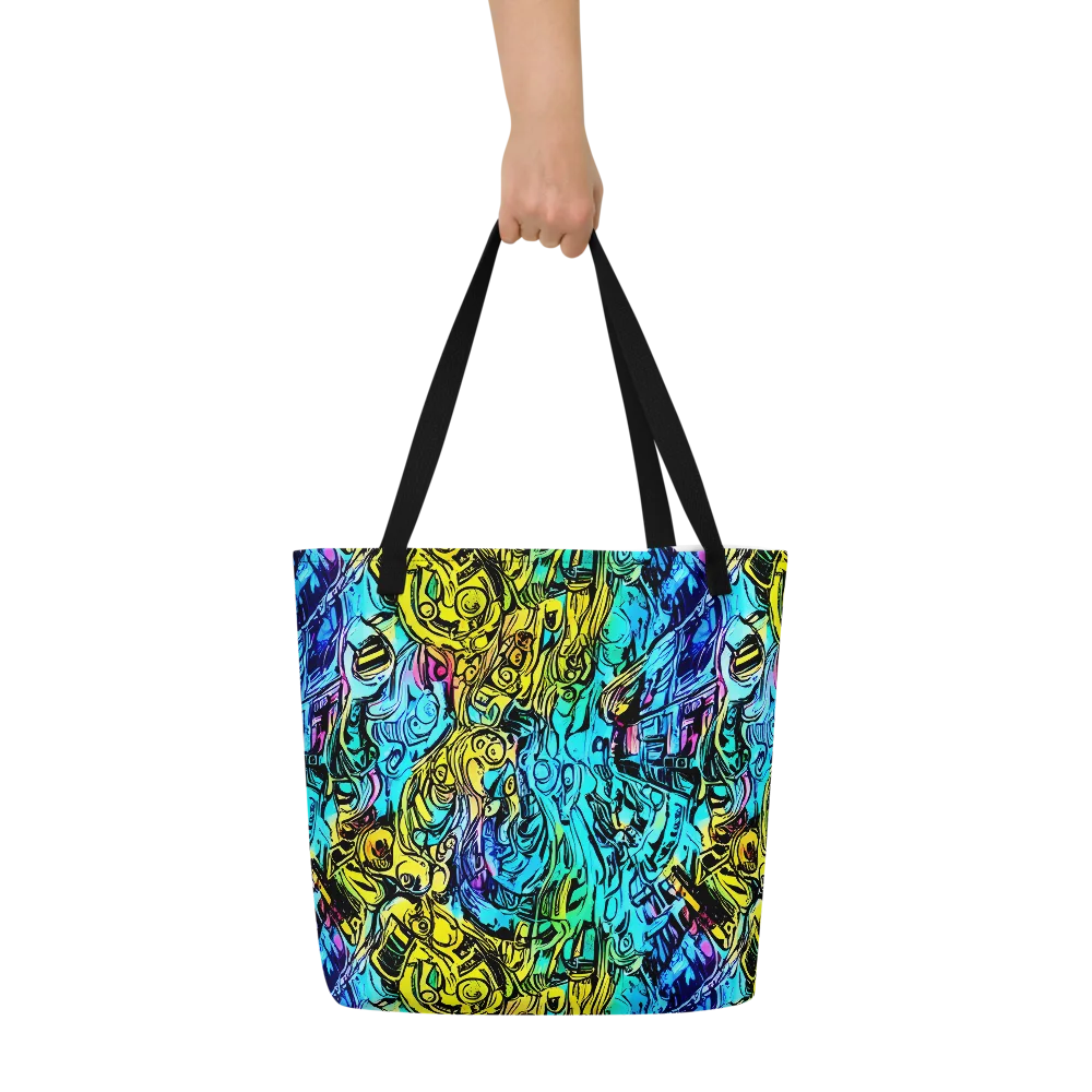 Cyan Frenzy on Large Tote Bag W/ Pocket — Front