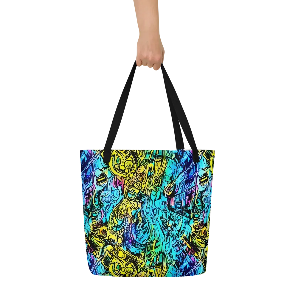 Cyan Frenzy on Large Tote Bag W/ Pocket — Front