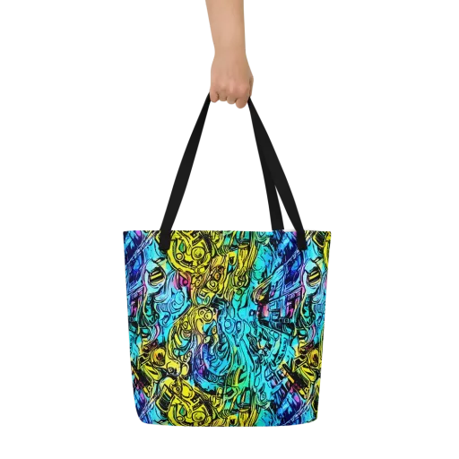 Cyan Frenzy on a Large Tote Bag W/ Pocket