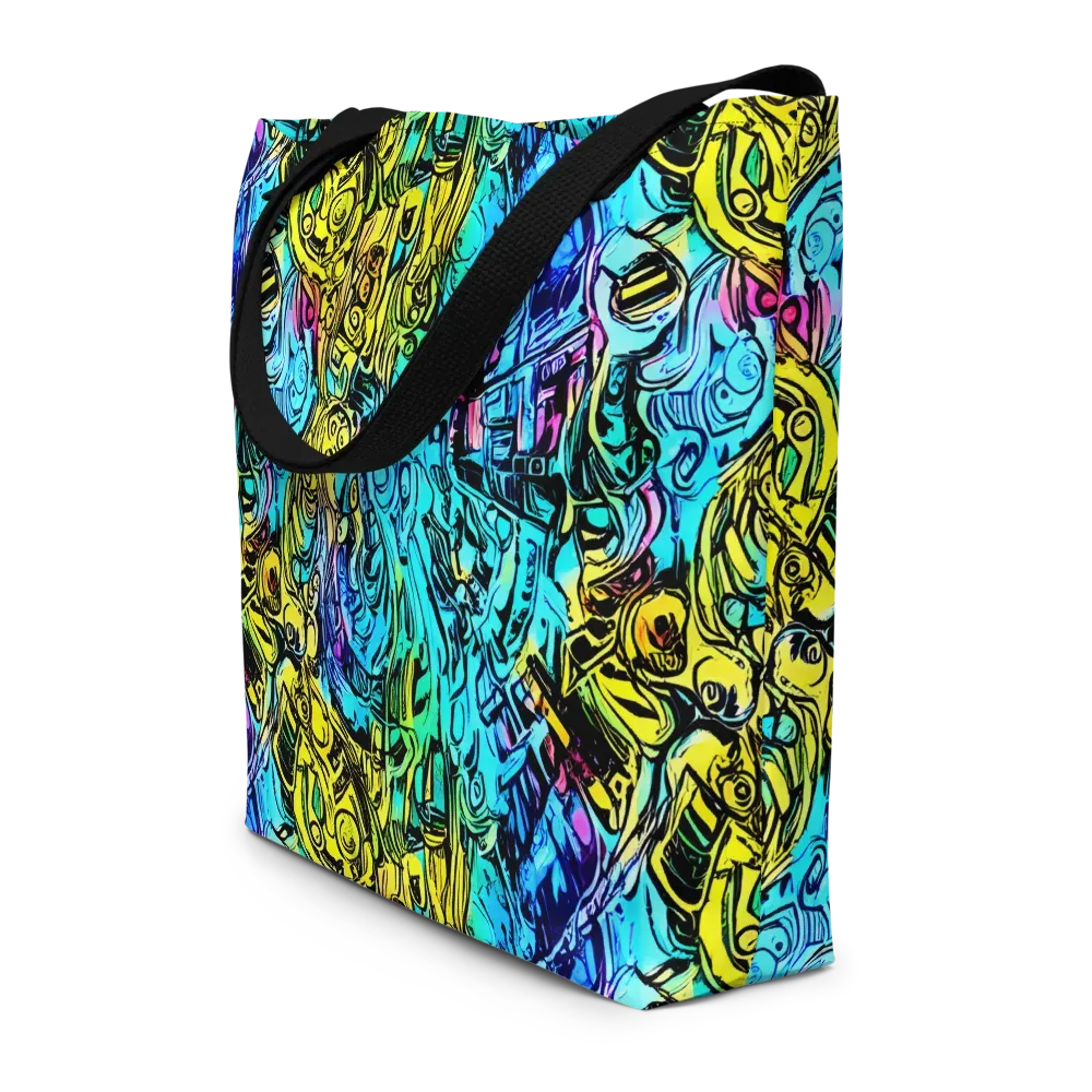 Cyan Frenzy on Large Tote Bag W/ Pocket — Front
