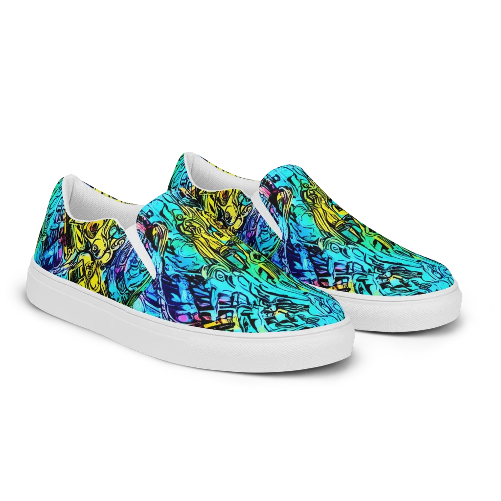 Cyan Frenzy on Women's Slip-On Canvas Shoes — Right Front