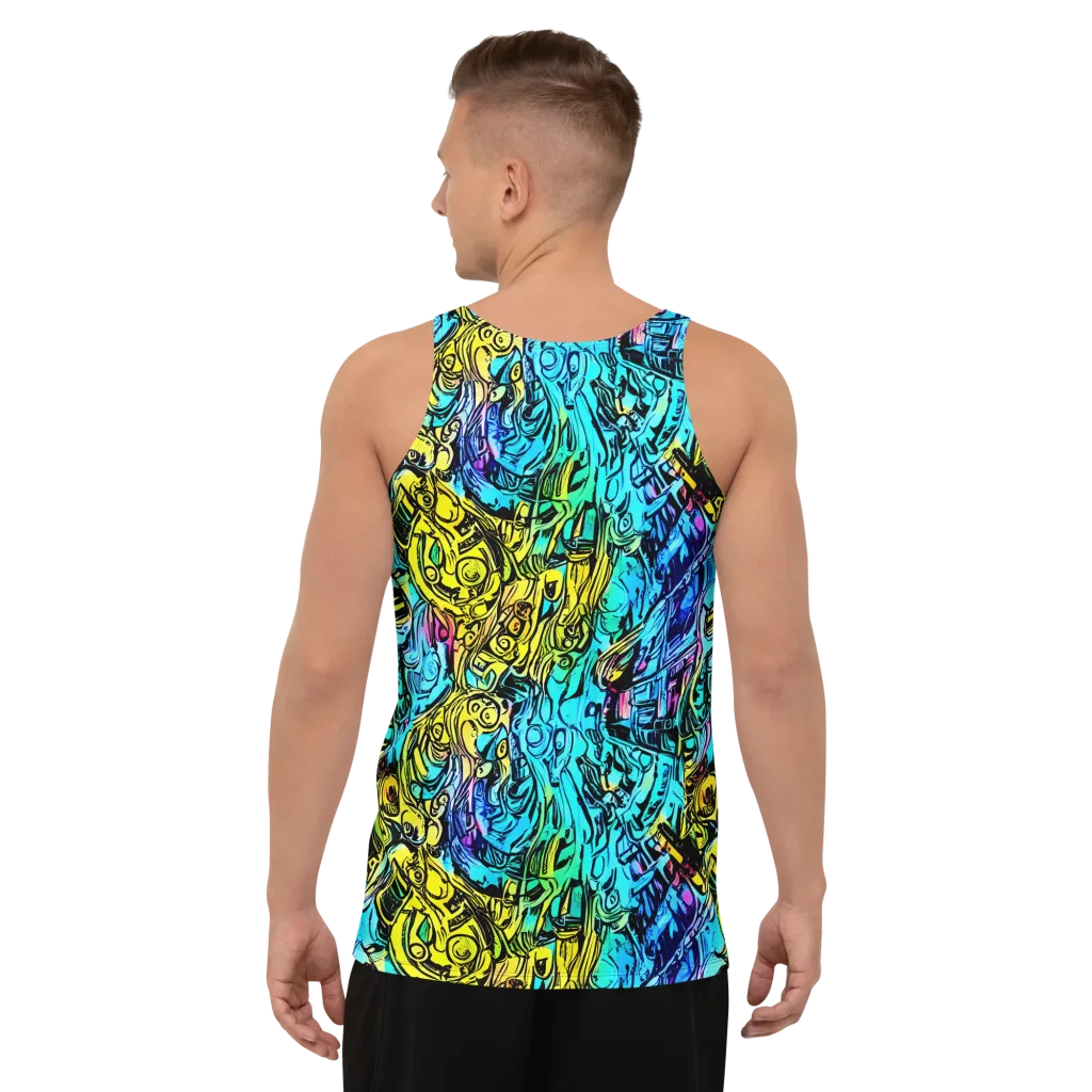 Cyan Frenzy on Men's Tank Top — Back