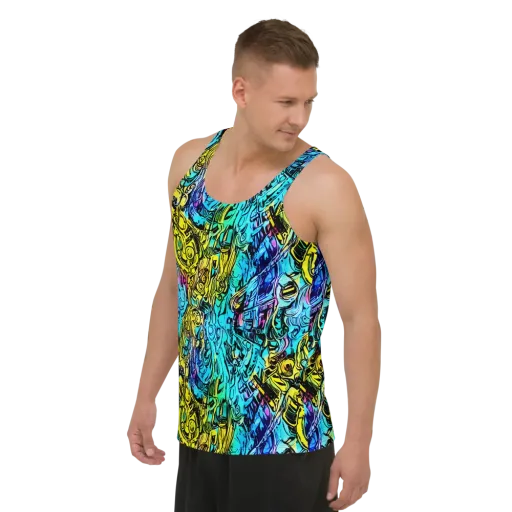 Cyan Frenzy on a Men's Tank Top
