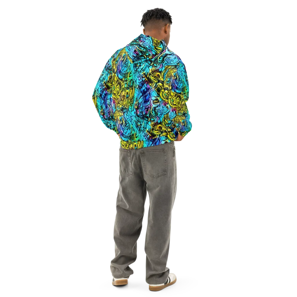 Cyan Frenzy on Cotton Hoodie — Back