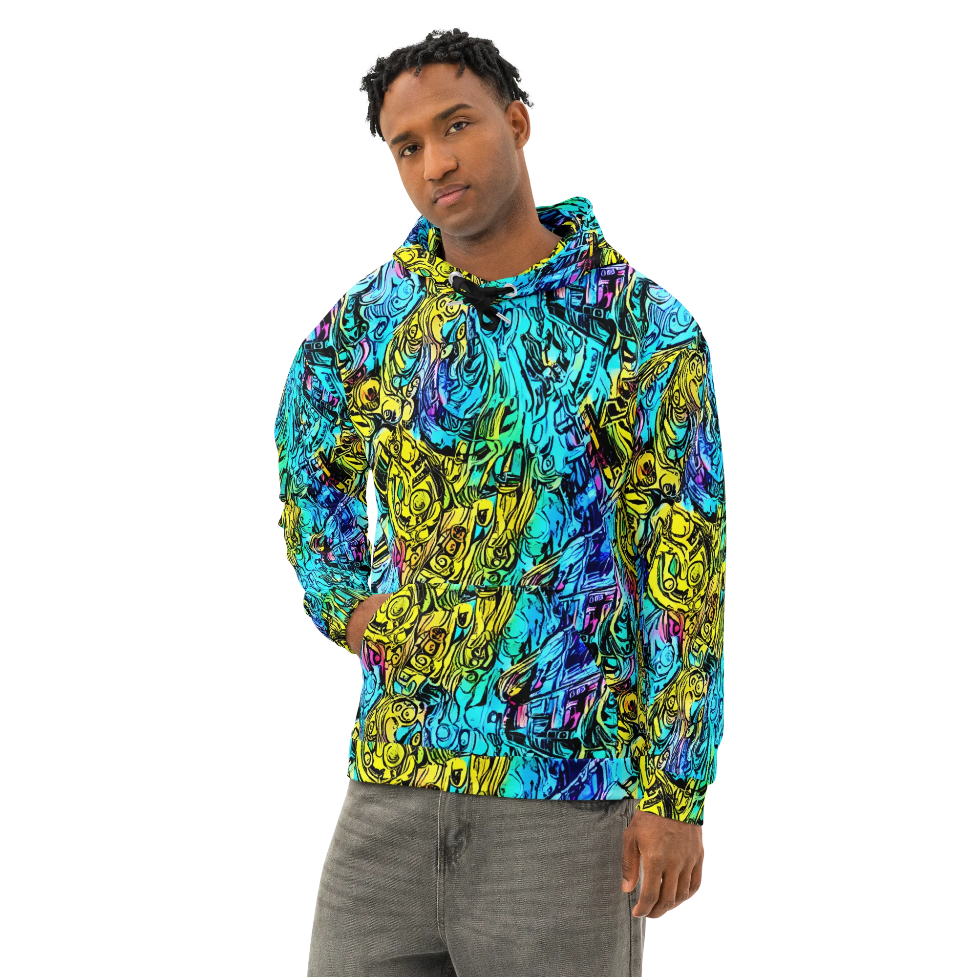 Cyan Frenzy on Cotton Hoodie — Left Front