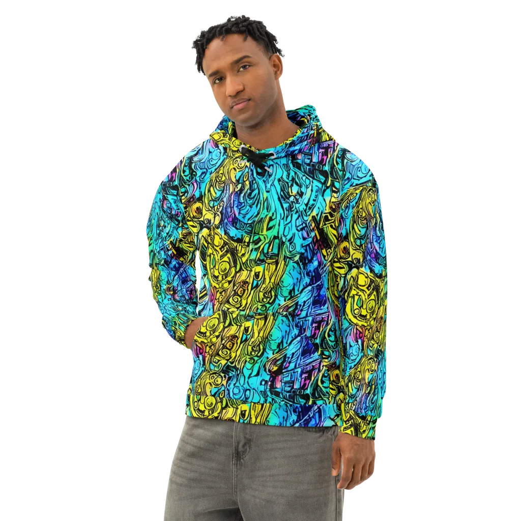 Cyan Frenzy on Cotton Hoodie — Left Front