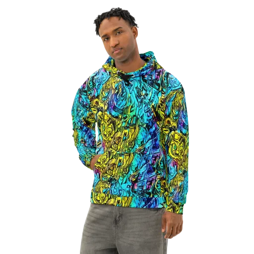 Cyan Frenzy on a Cotton Hoodie