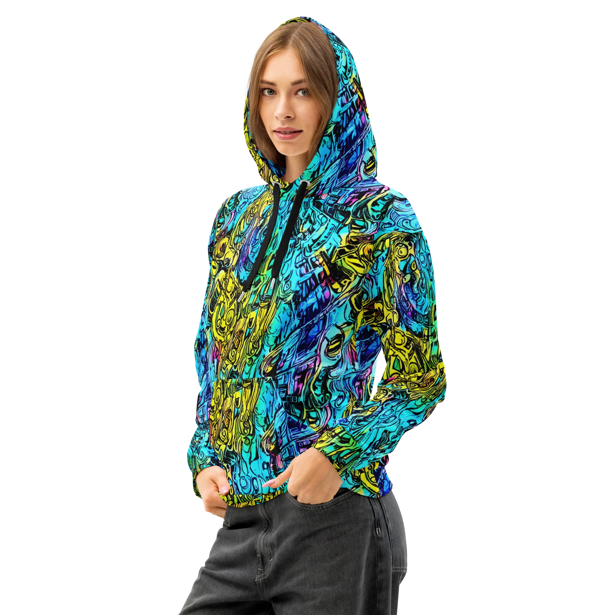 Cyan Frenzy on Cotton Hoodie — Left Front