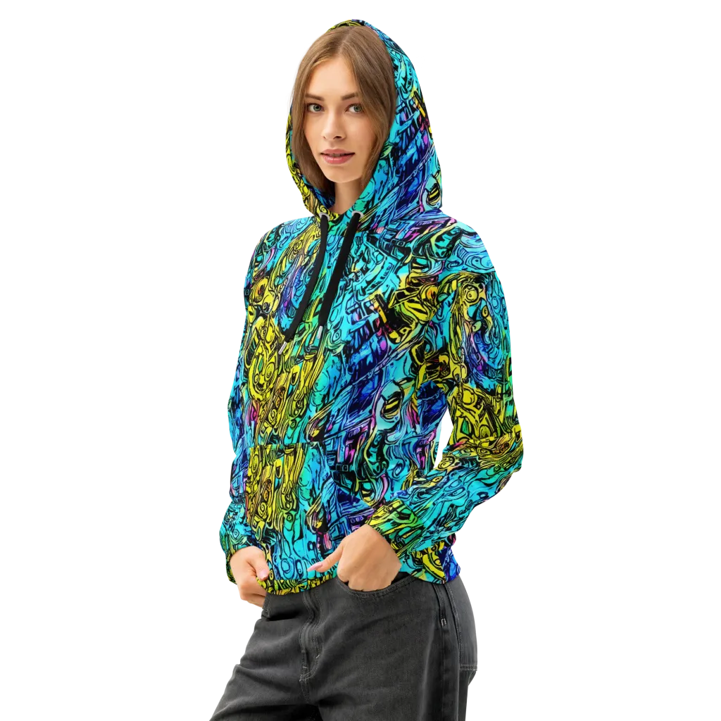 Cyan Frenzy on Cotton Hoodie — Left Front
