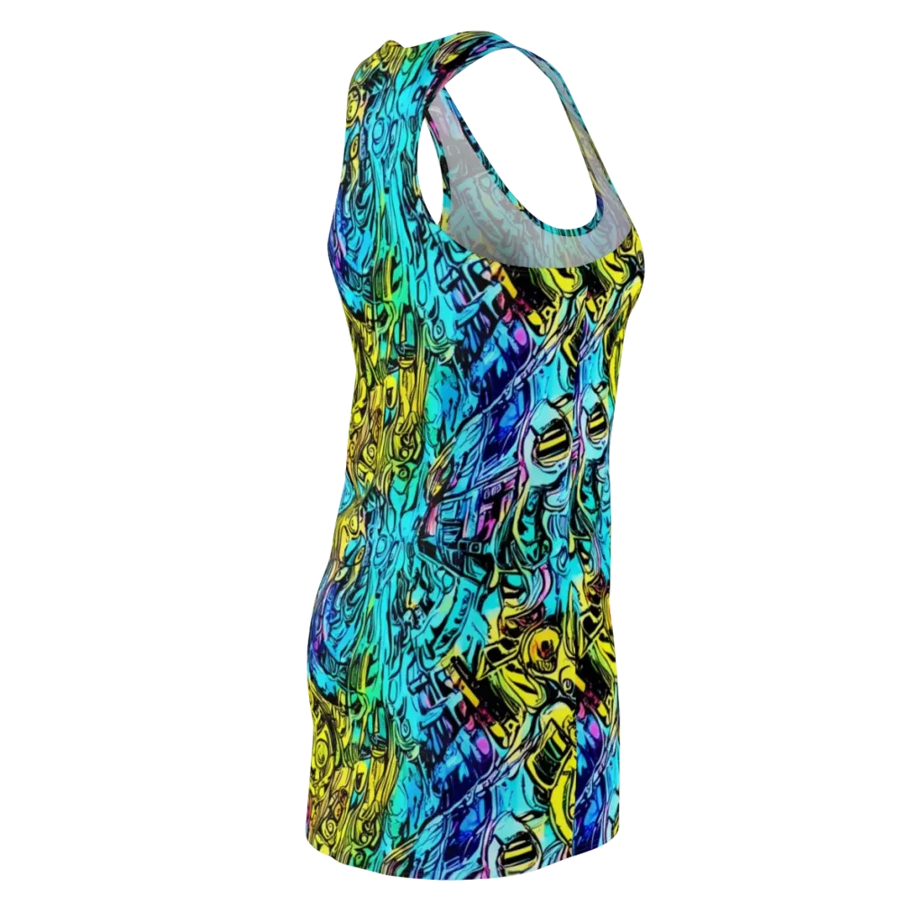 Cyan Frenzy on Racerback Dress — Back Side