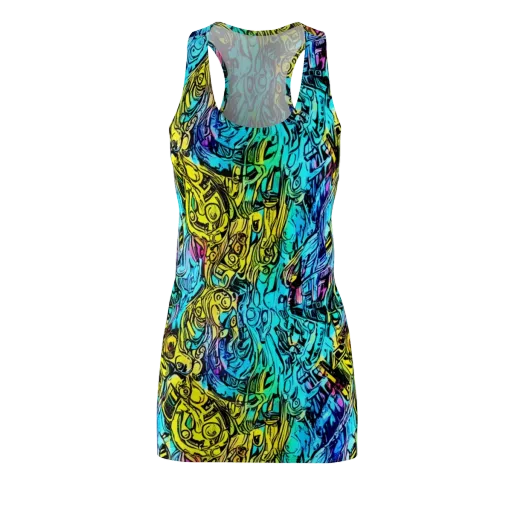 Cyan Frenzy on a Racerback Dress