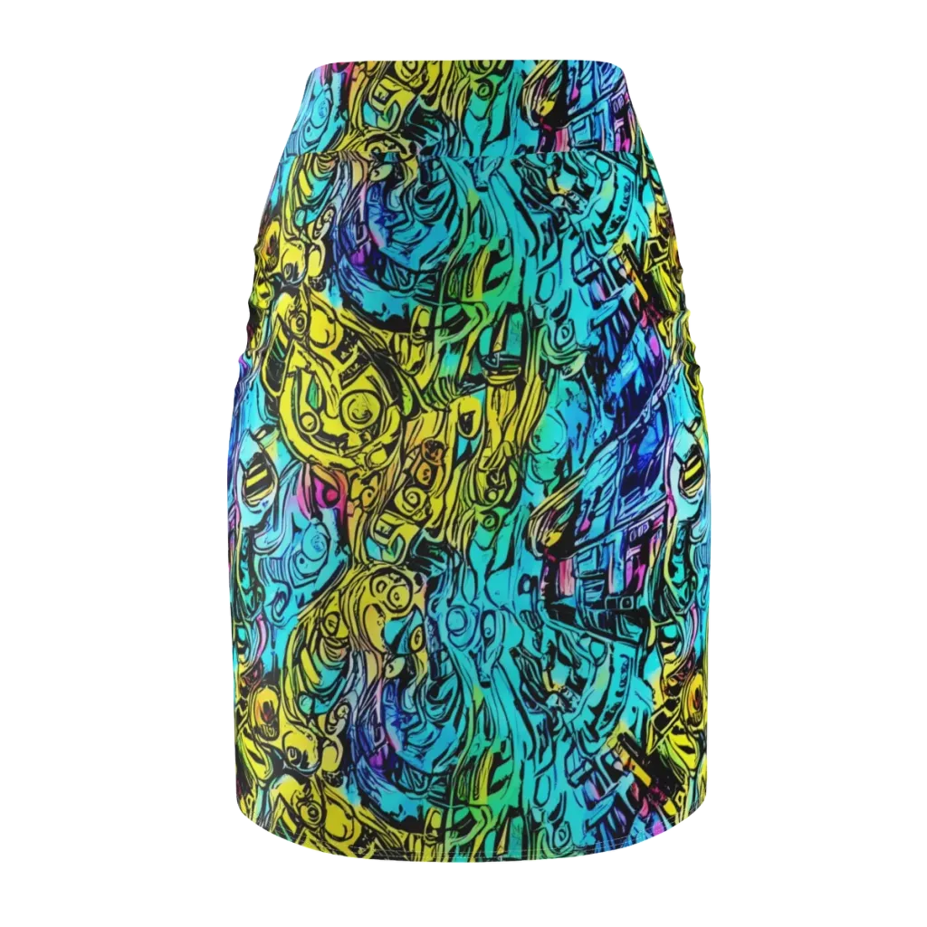 Cyan Frenzy on Pencil Skirt — Back