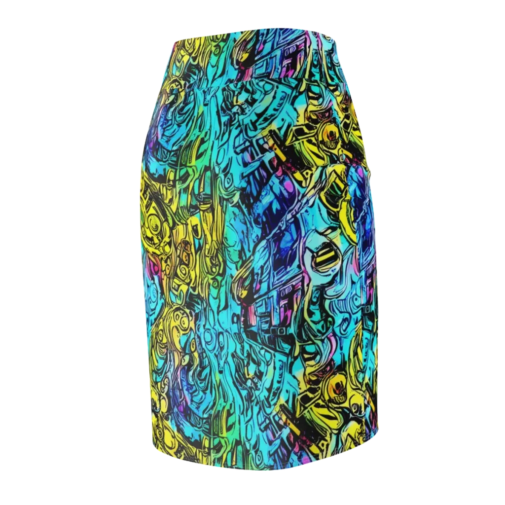 Cyan Frenzy on Pencil Skirt — Back Side