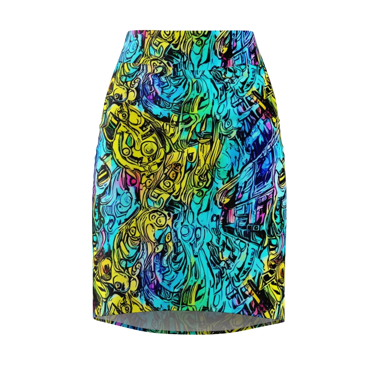 Cyan Frenzy on Pencil Skirt — Front