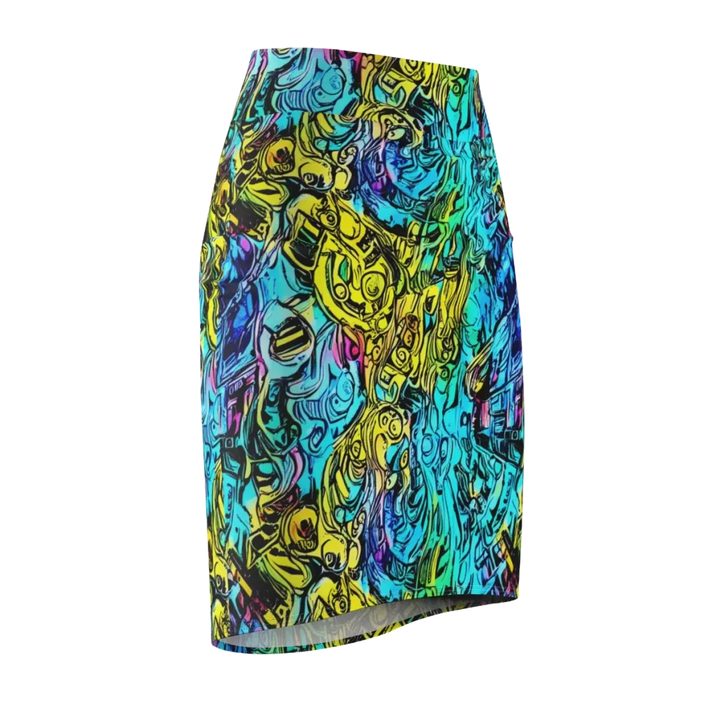 Cyan Frenzy on Pencil Skirt — Front Side