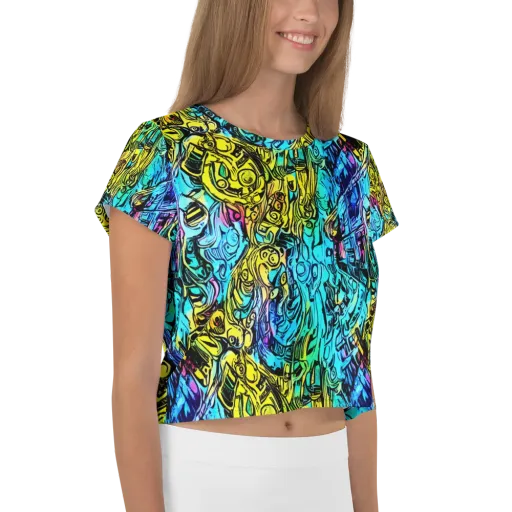 Cyan Frenzy on a Crop Tee