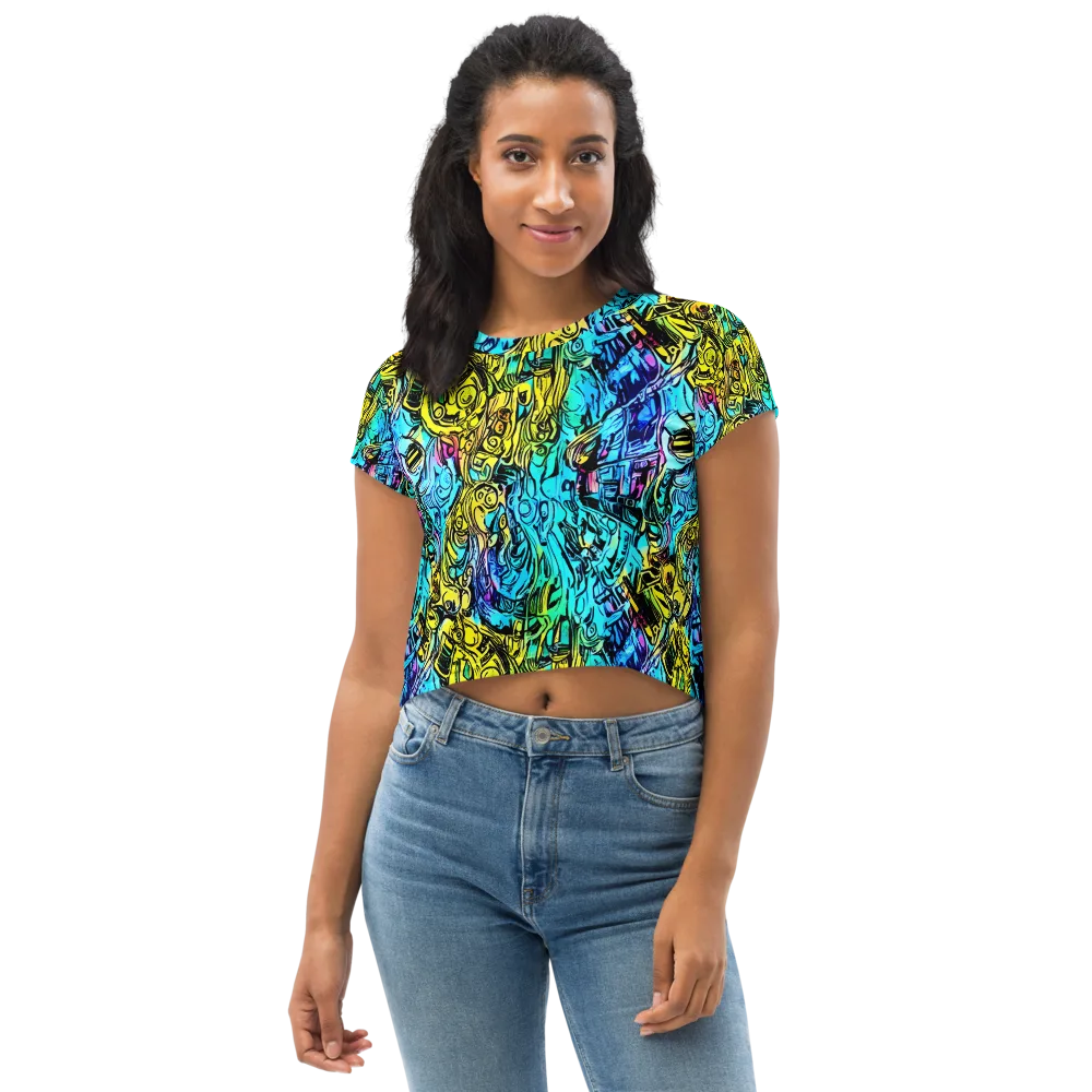 Cyan Frenzy on Crop Tee — Front