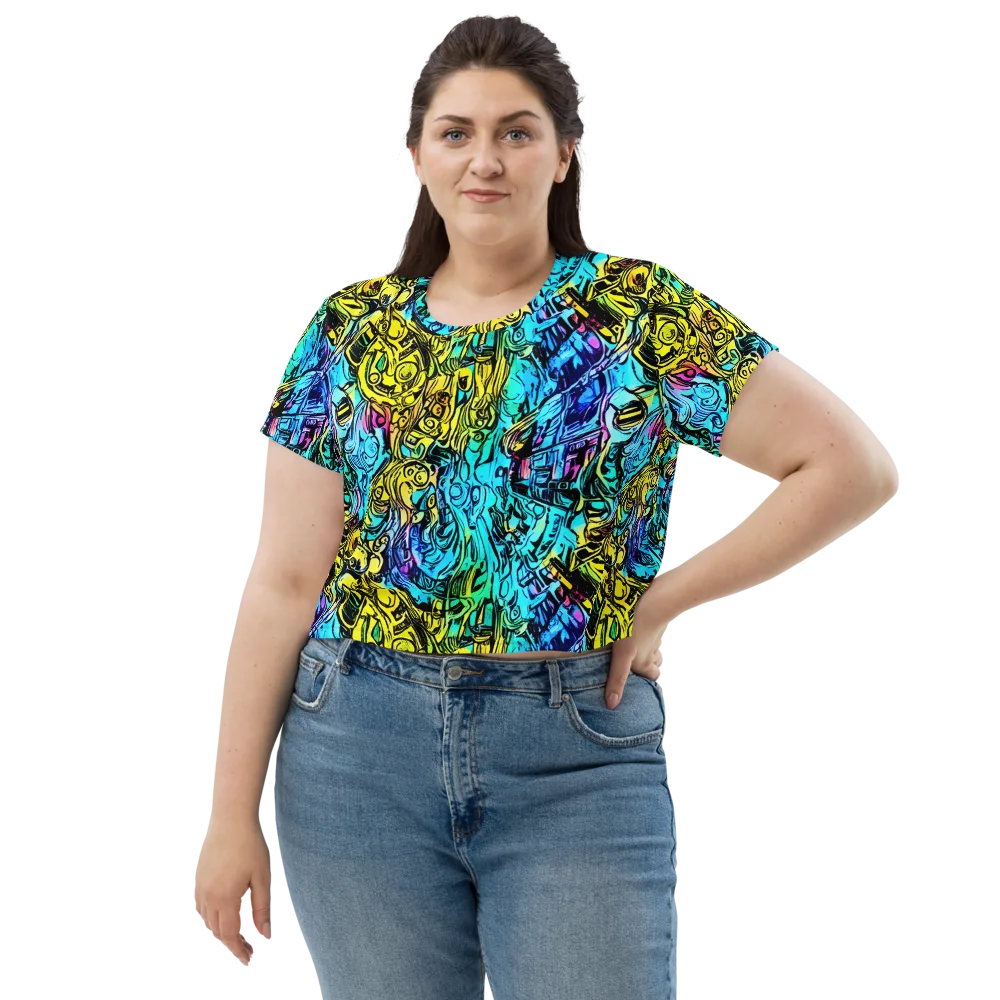 Cyan Frenzy on Crop Tee — Front