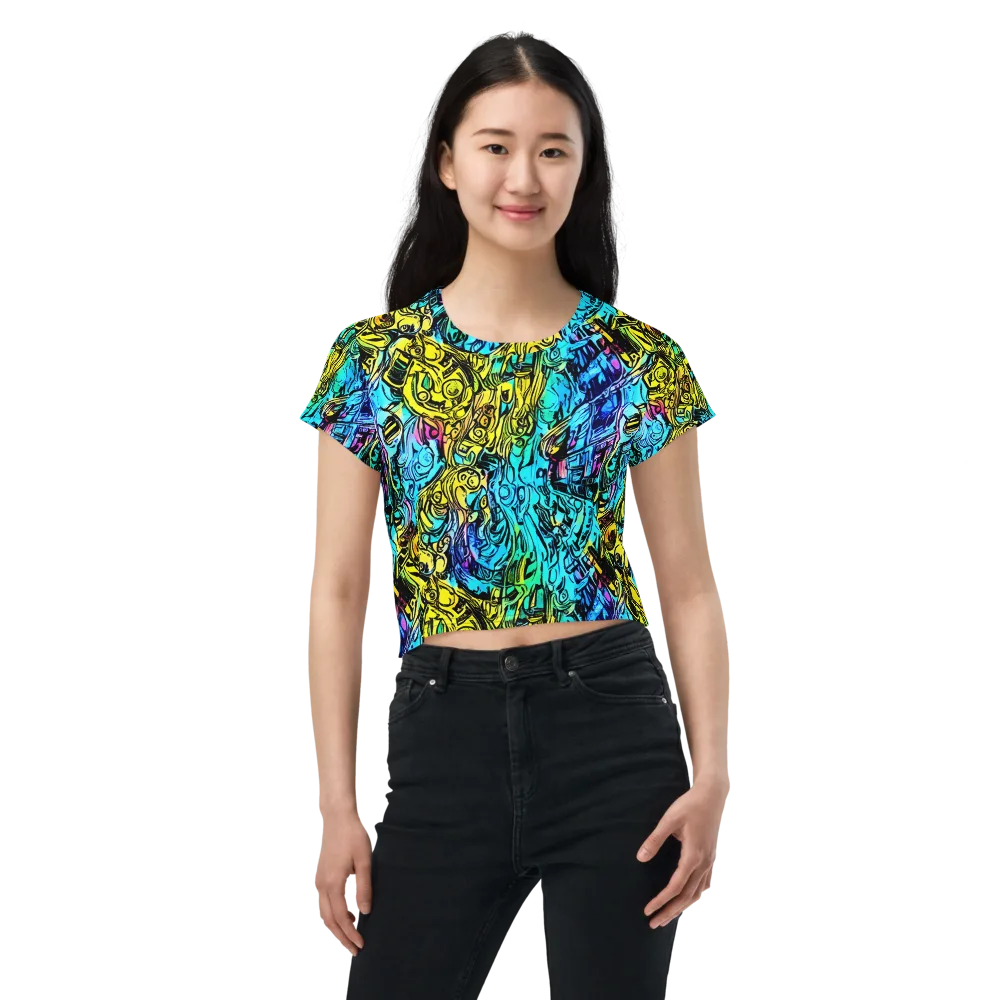 Cyan Frenzy on Crop Tee — Front