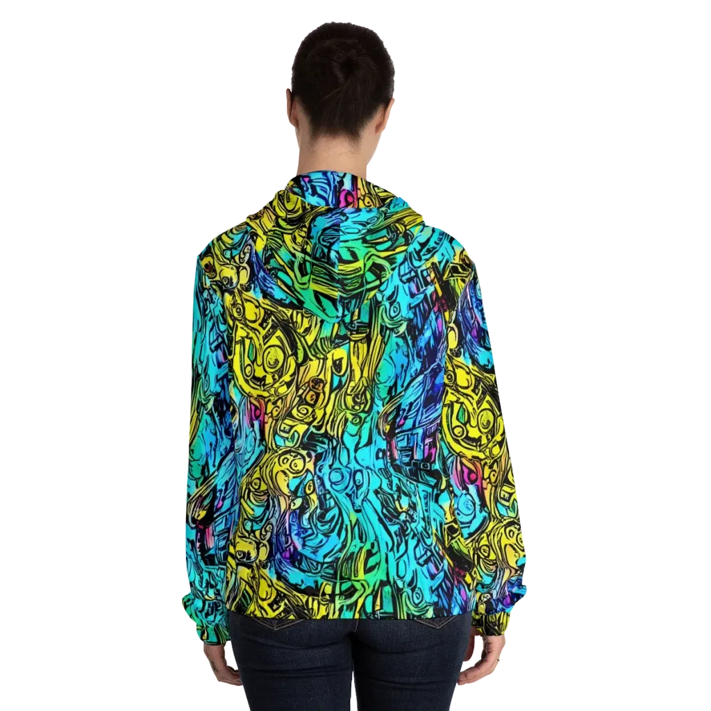Cyan Frenzy on Women's Full-Zip Hoodie — Back On Person