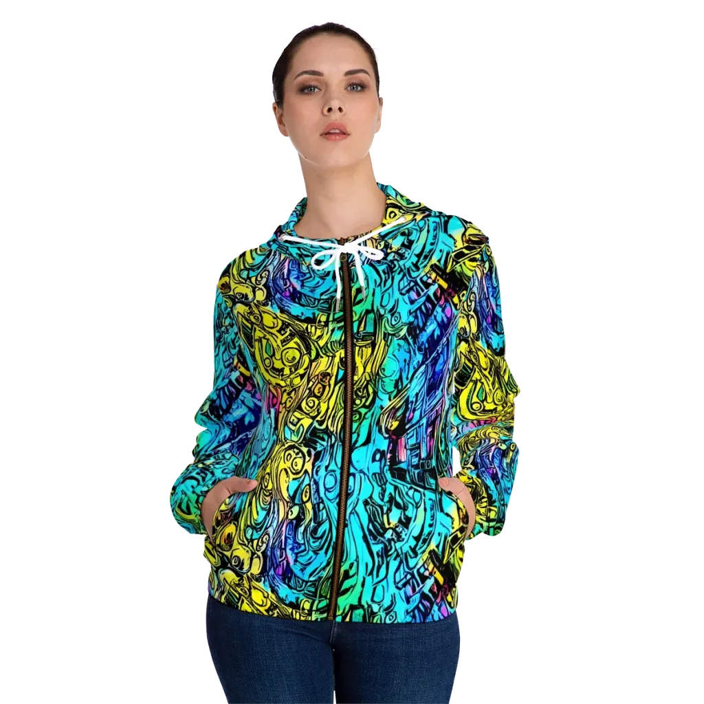 Cyan Frenzy on Women's Full-Zip Hoodie — Front On Person