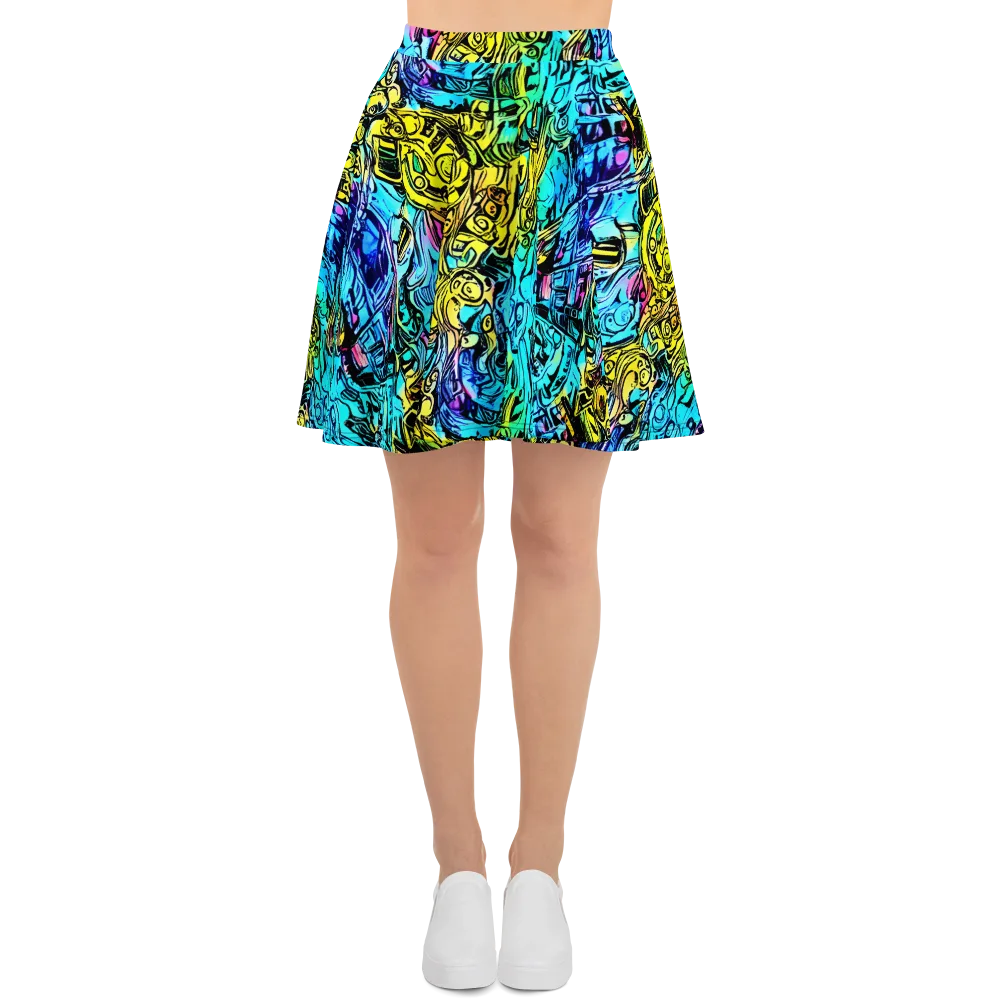 Cyan Frenzy on Skater Skirt — Front