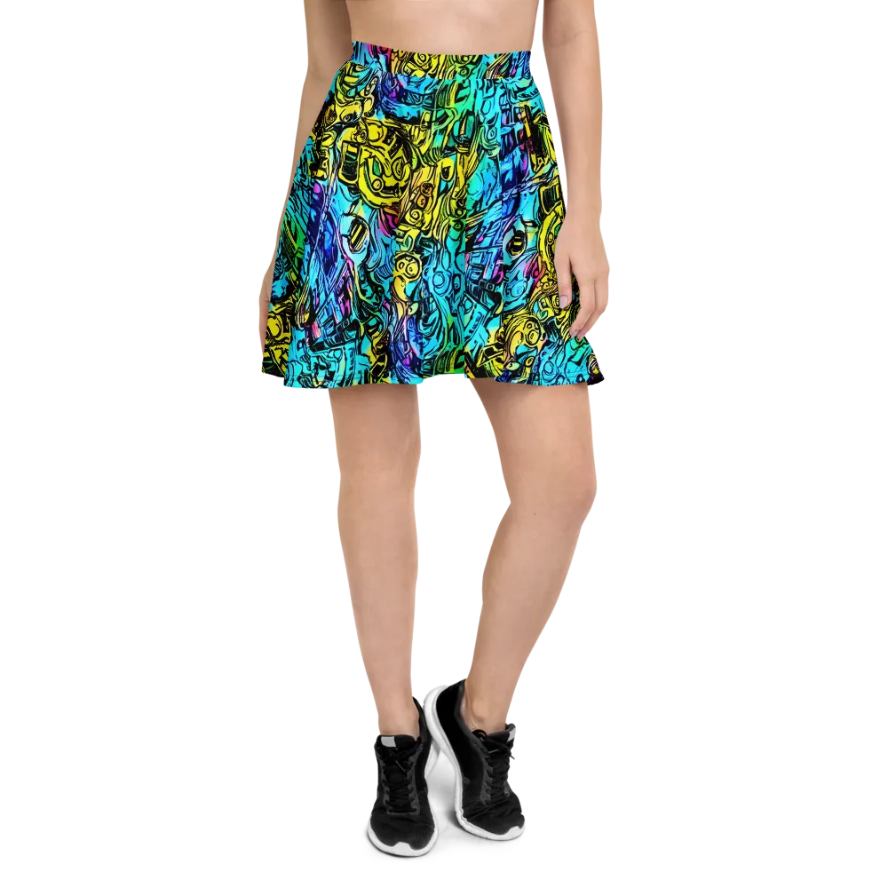 Cyan Frenzy on Skater Skirt — Front