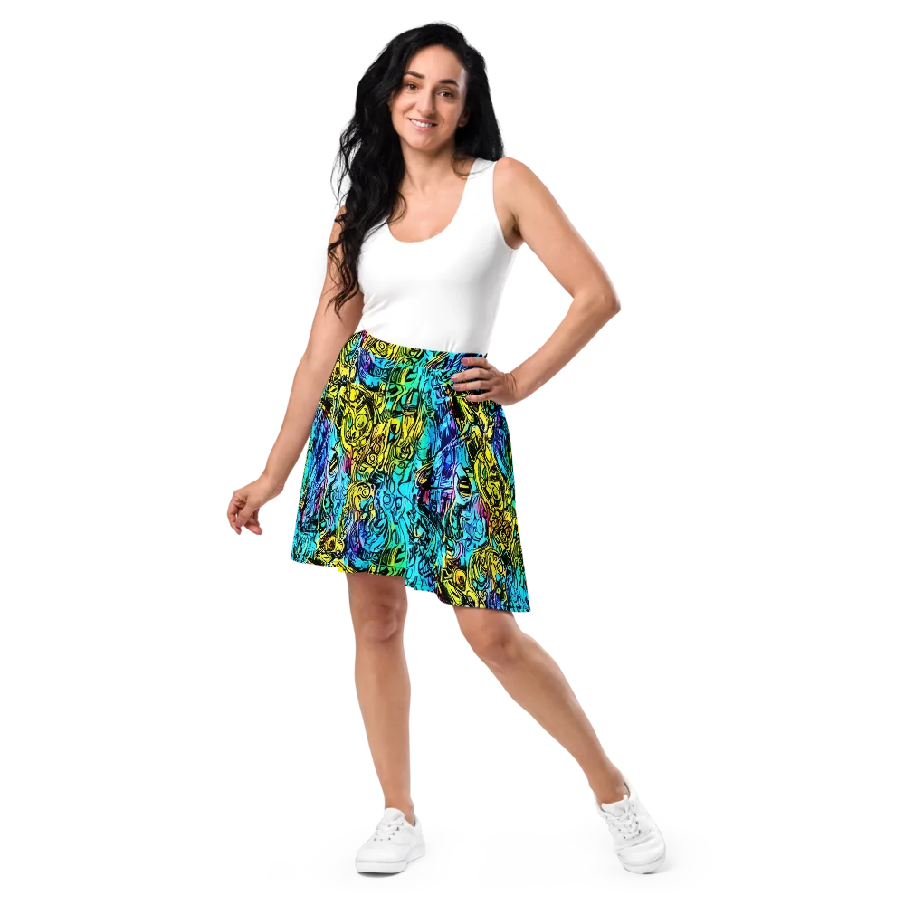 Cyan Frenzy on Skater Skirt — Front