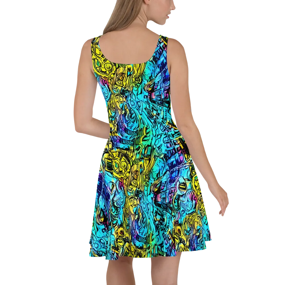 Cyan Frenzy on Skater Dress — Back