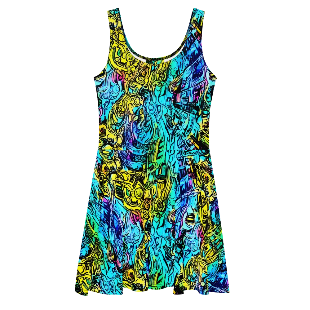 Cyan Frenzy on Skater Dress — Front