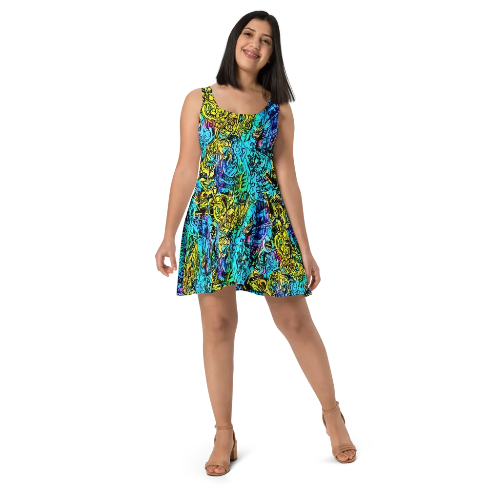 Cyan Frenzy on Skater Dress — Front