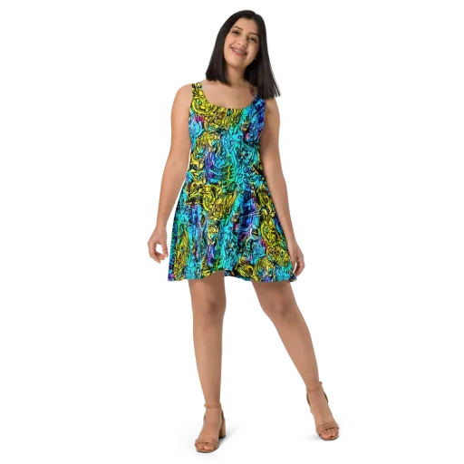Cyan Frenzy on a Skater Dress