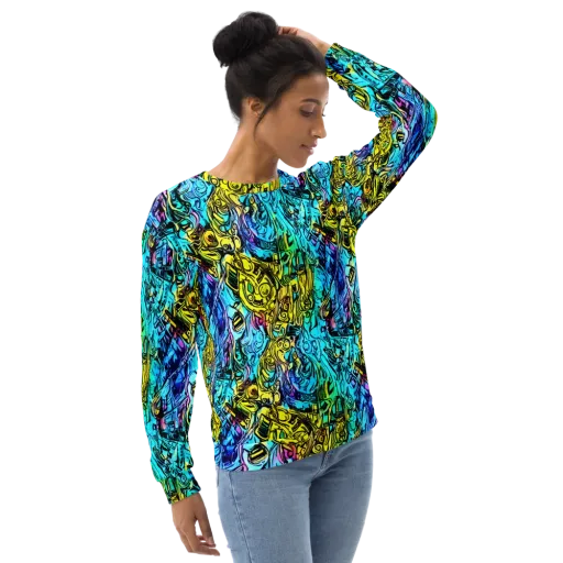 Cyan Frenzy on a Sweatshirt