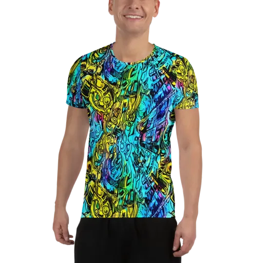 Cyan Frenzy on a Men's Athletic T-Shirt
