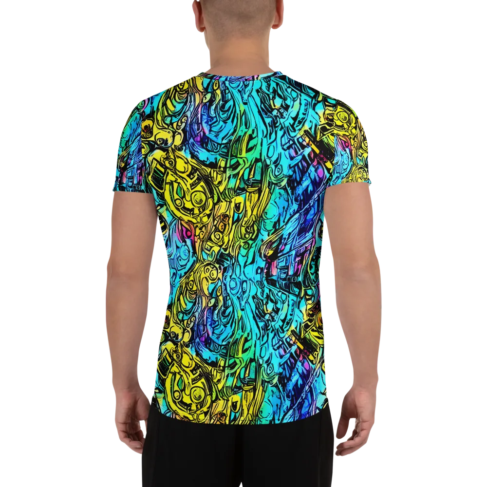 Cyan Frenzy on Men's Athletic T-Shirt — Back