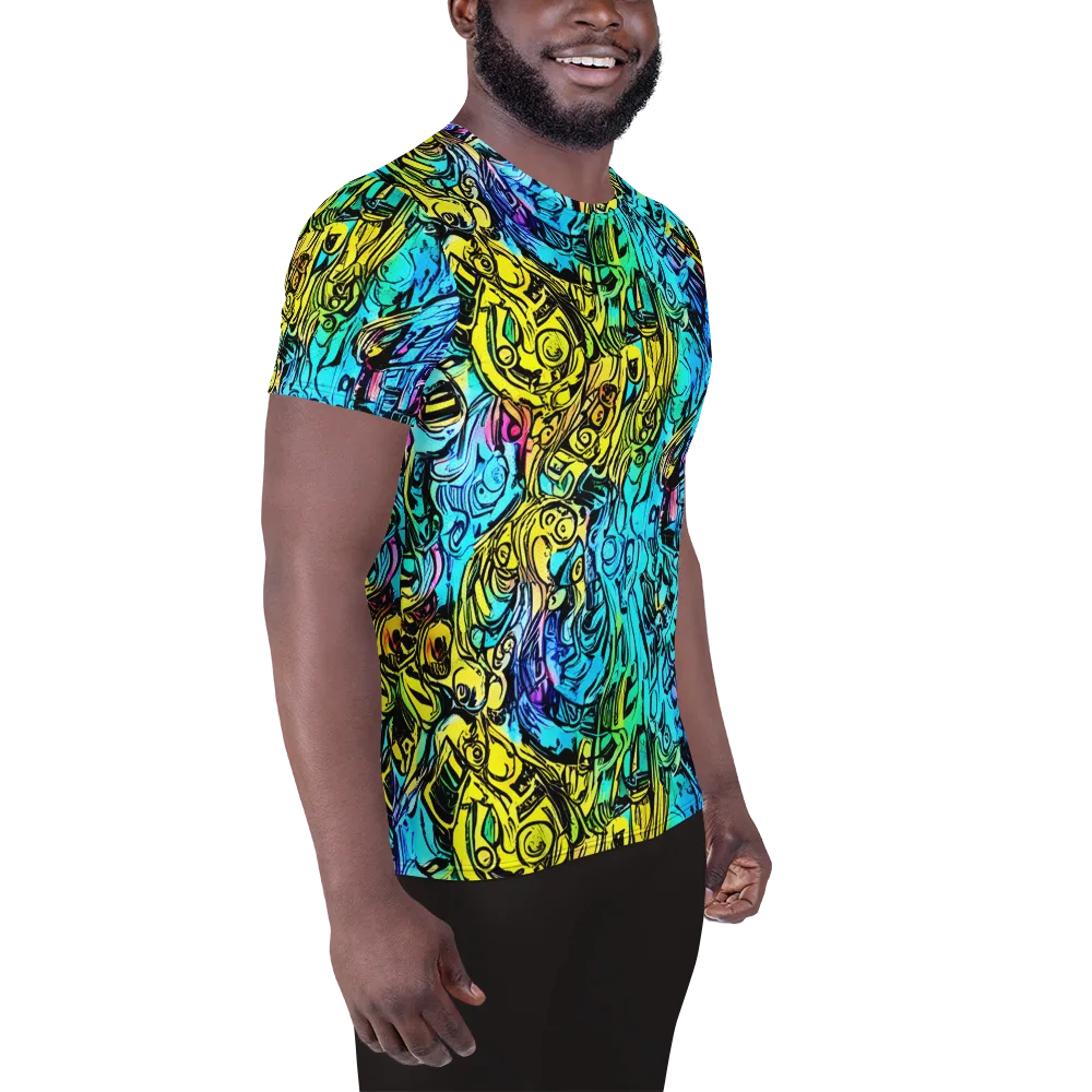 Cyan Frenzy on Men's Athletic T-Shirt — Right